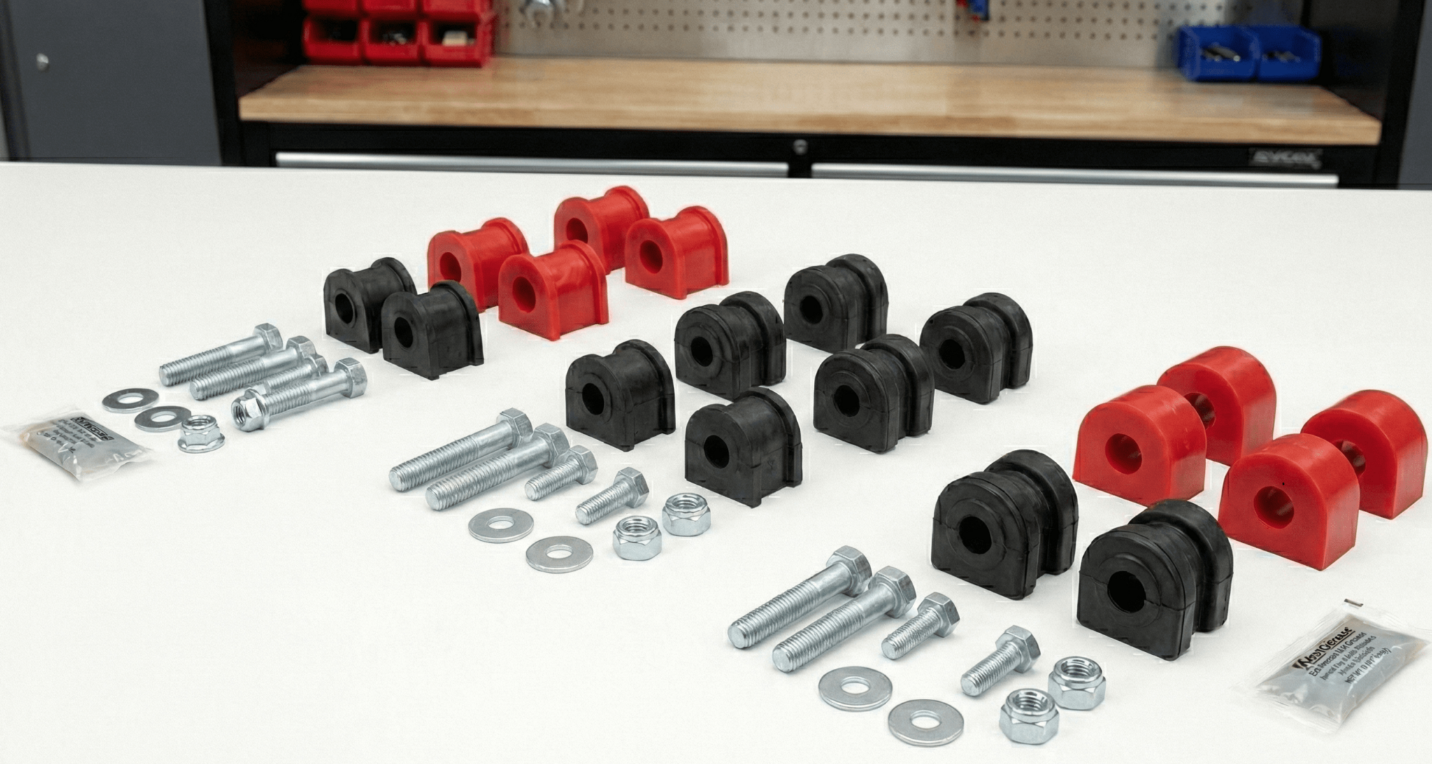 A bunch of different types of hardware on a table