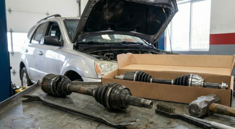 A wrench, wrench, and other tools are on a table in front