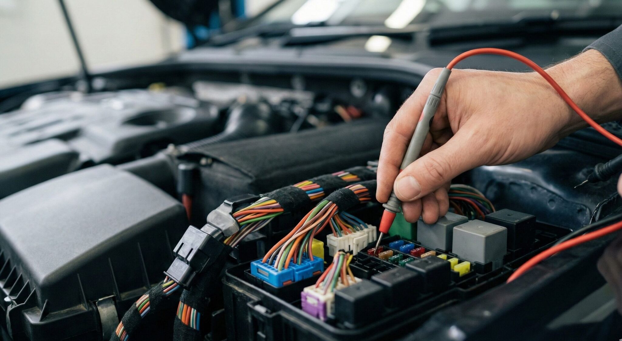 A man is working on a car's engine