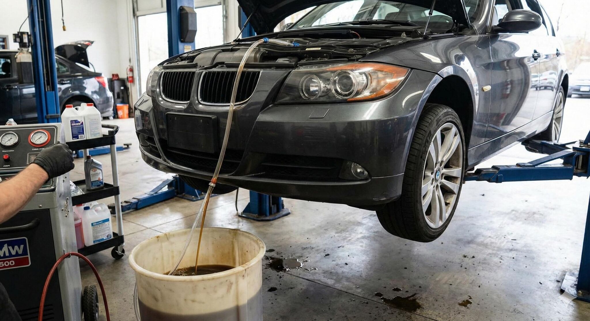 A man is working on a car in a garage