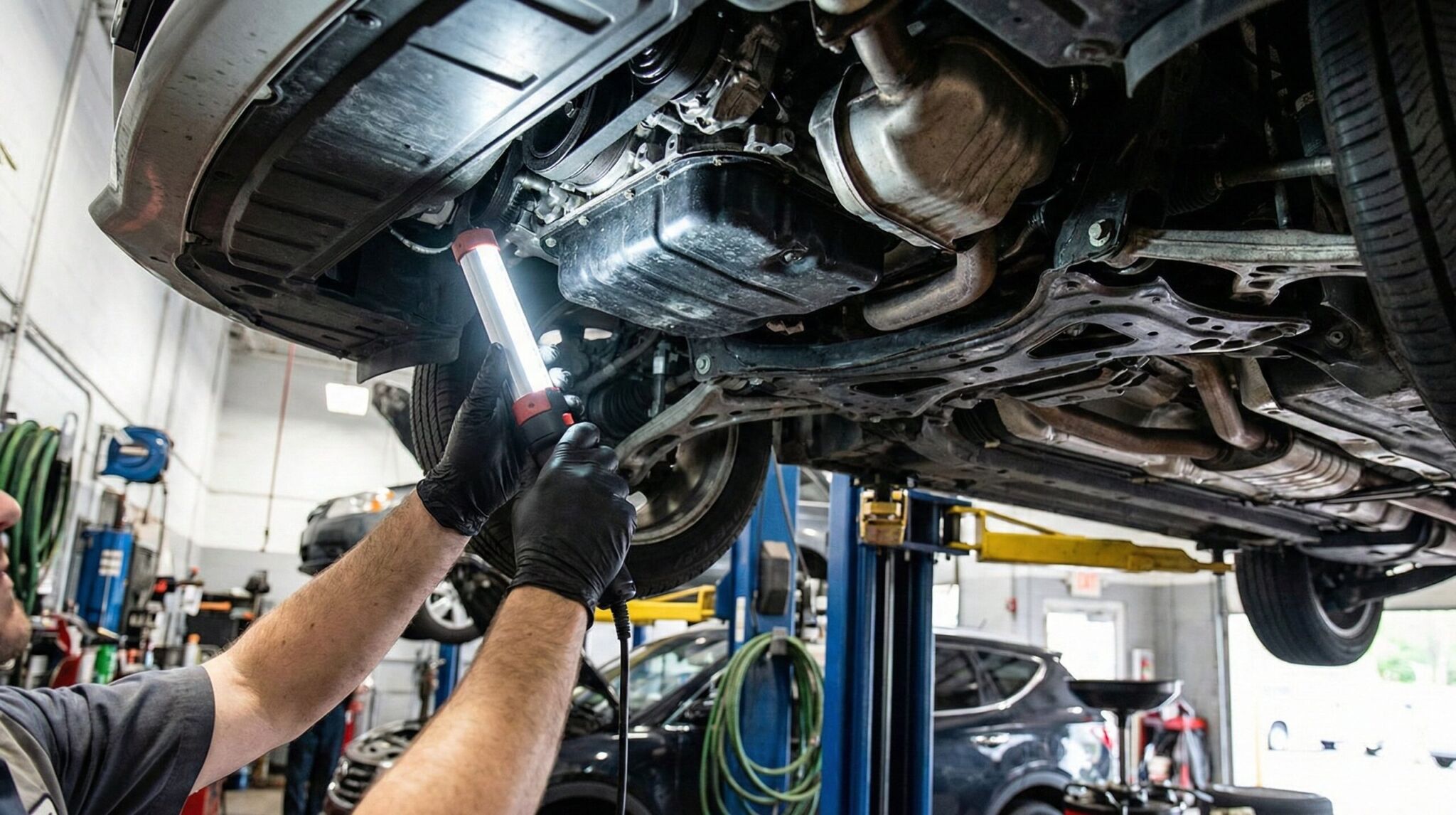 A man working on a car in a garage